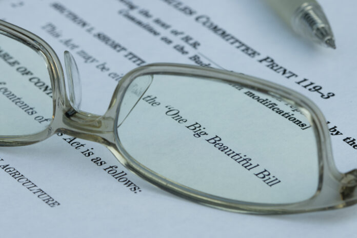 Closeup of the documents of the One Big Beautiful Bill Act (OBBBA), a budget reconciliation bill in the 119th United States Congress.